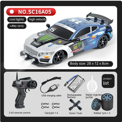 Coche Drift RC con Luces LED y Función Spray – 4 Ruedas