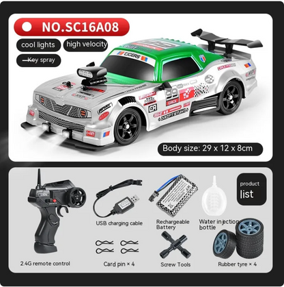 Coche Drift RC con Luces LED y Función Spray – 4 Ruedas
