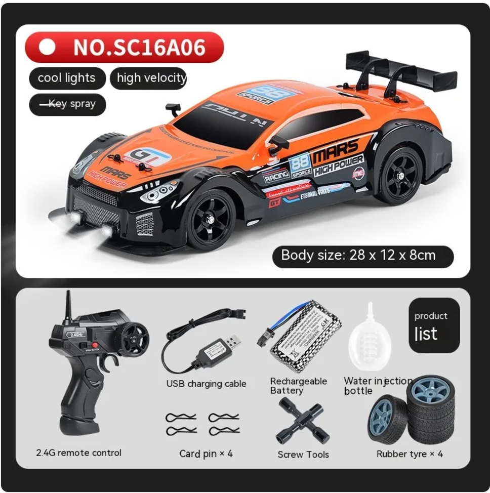 Coche Drift RC con Luces LED y Función Spray – 4 Ruedas