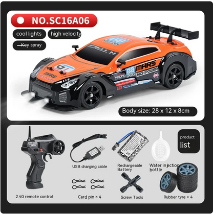 Coche Drift RC con Luces LED y Función Spray – 4 Ruedas