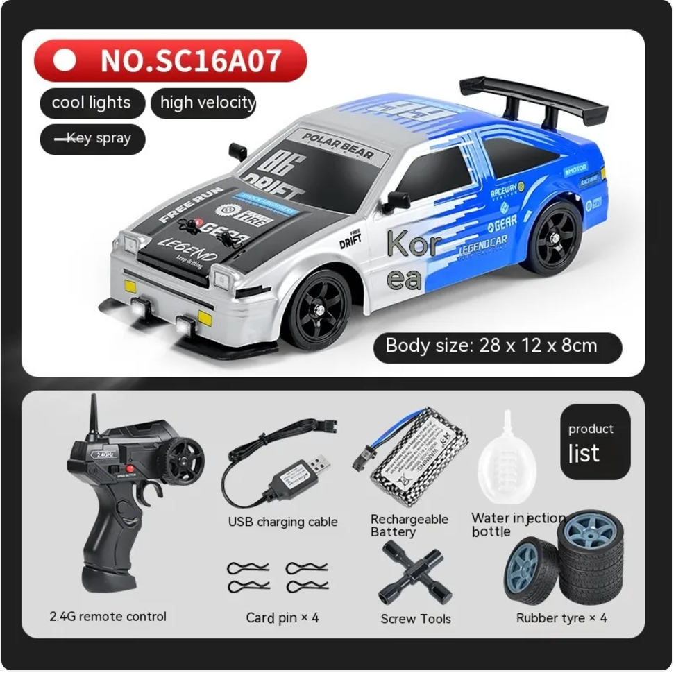 Coche Drift RC con Luces LED y Función Spray – 4 Ruedas