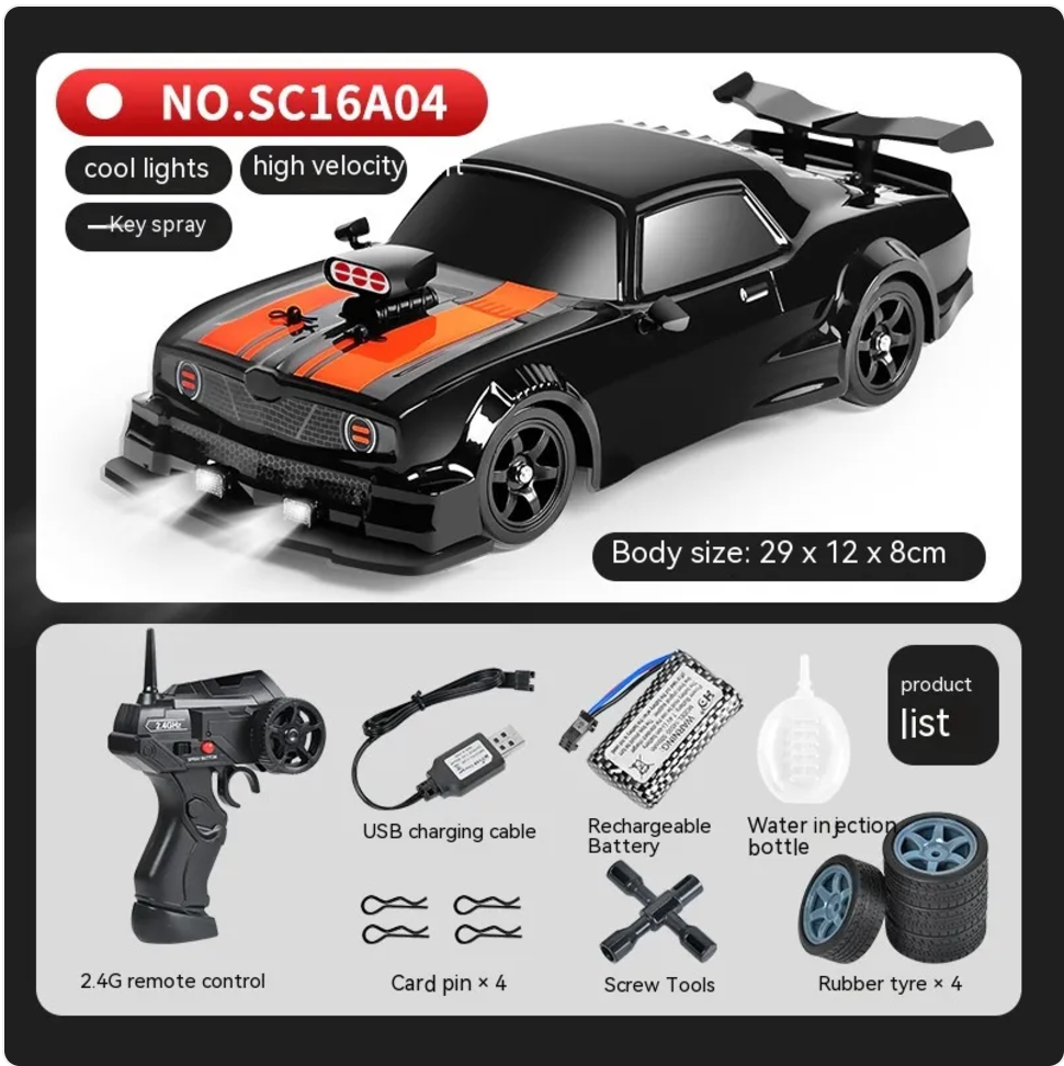 Coche Drift RC con Luces LED y Función Spray – 4 Ruedas