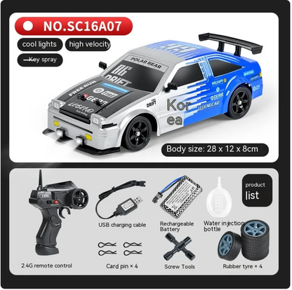 Coche Drift RC con Luces LED y Función Spray – 4 Ruedas