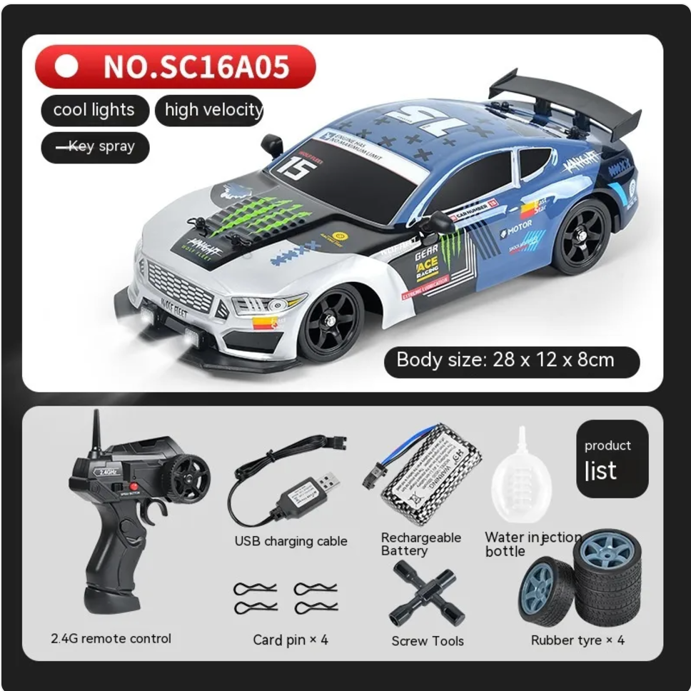Coche Drift RC con Luces LED y Función Spray – 4 Ruedas