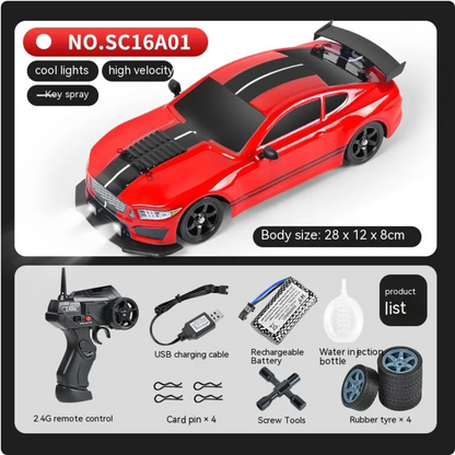 Coche Drift RC con Luces LED y Función Spray – 4 Ruedas